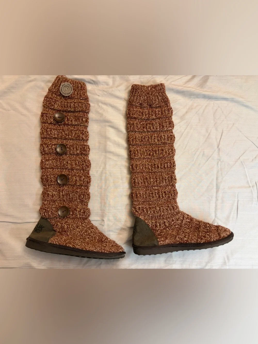 MUK LUKS Miranda Knee High Knit Sweater Slipper Sock Boots red brown Y2K